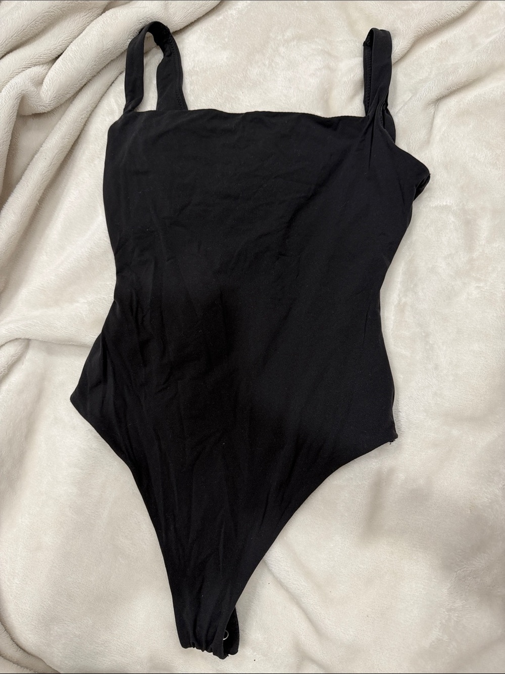 SKIMS Square Neck Black One-Piece Bodysuit